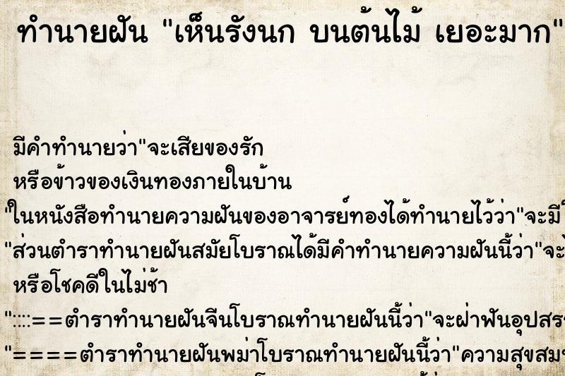 ทำนายฝัน เห็นรังนก บนต้นไม้ เยอะมาก ทำนายฝัน เห็นรังนก บนต้นไม้ เยอะมาก
